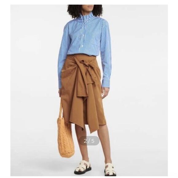 Plan C Plancy Ruffle Collar Striped Poplin Button Up Blouse Size 46 Tunic Y7 - Picture 1 of 9